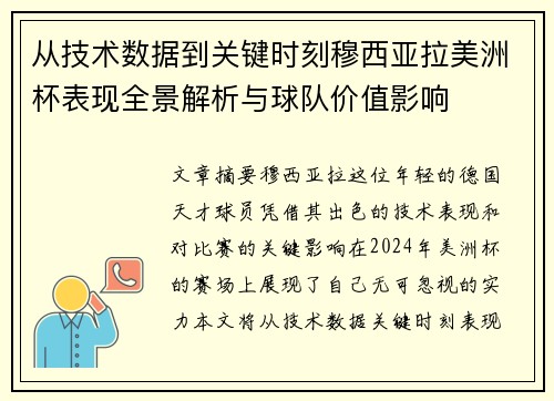 从技术数据到关键时刻穆西亚拉美洲杯表现全景解析与球队价值影响 从技术数据到关键时刻穆西亚拉美洲杯表现全景解析与球队价值影响