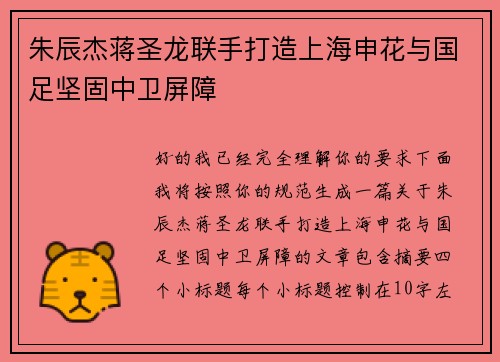 朱辰杰蒋圣龙联手打造上海申花与国足坚固中卫屏障